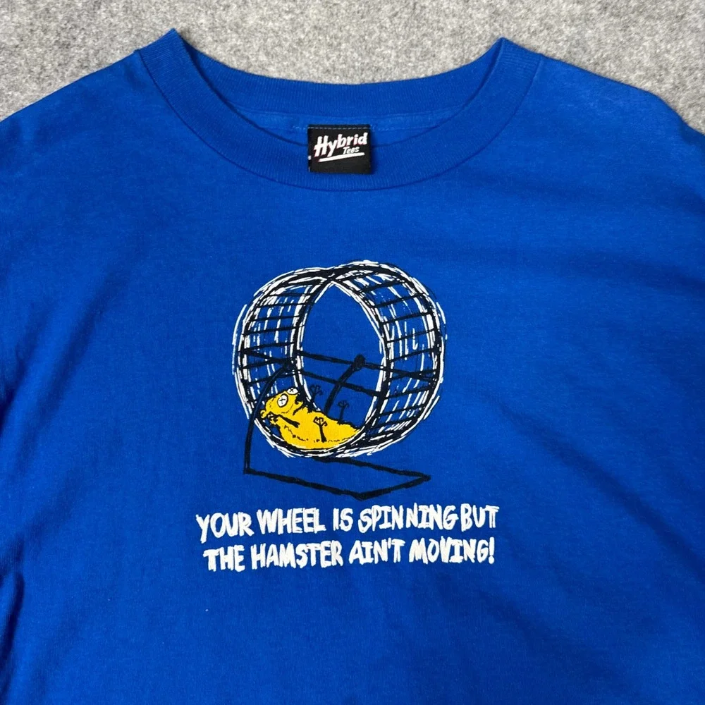 Hybrid Tees Hamster Wheel Graphic T-Shirt Mens Large Blue Funny Sarcastic Shirt